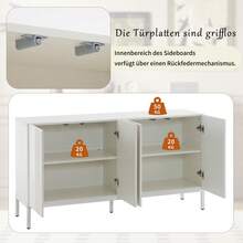 Modernes Sideboard mit einzigartiger Linie, 4-türig, grifflose Tür, für Esszimmer, Wohnzimmer und Küche (Weiß) - Weiss - Übersicht 9