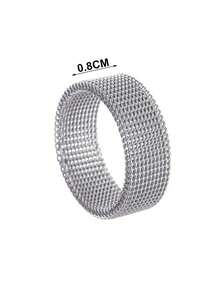 1pc Stainless Steel Flexible Mesh Ring, Minimalist & Practical Multi-Function - Silver - View 3