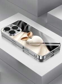 3D 1 Stück stilvoller & minimalistischer Apfel-Muster Tempered Glass Material selbstlösende Linsenfolie, elektroplattierte stoßfeste kratzfeste und fingerabdruckresistente TPU Vollrand Soft Handyhülle kompatibel mit Apple Modellen