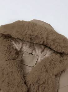 Giolshon Women's Fall/Winter Faux Leather Puffer Jacket, Faux Fur Collar,Teacher Outfits , Adjustable Belt For Chic Commuting & Layering - Brown - View 4