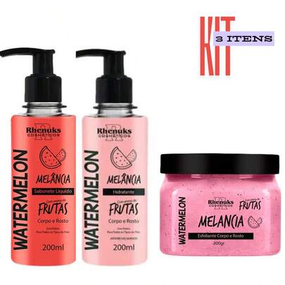 KIT SABONETE LÍQUIDO + ESFOLIANTE + HIDRATANTE CORPORAL - MELANCIA - RHENUKS
