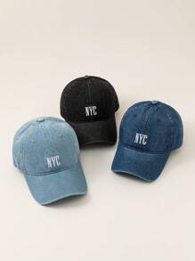 1pc Women's Solid Color NYC Embroidered Denim Outdoor Versatile Sun Protection Baseball Cap, Casual Daily Sports Visor Hat