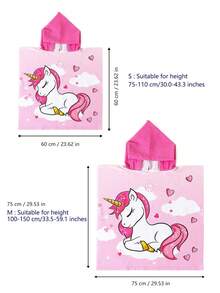 SHENG CHUN 1pc Microfiber Children Hooded Towel, Multi-Size, Absorbent Warm Cloak, Versatile For Swimming, Beach, Bathroom, Pink Unicorn Cartoon Print - Watermelon Pink - View 2
