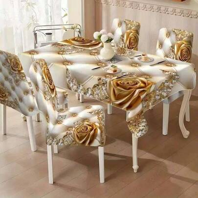 1/4/5/6/7pcs Fashionable Simple European And American Style Printed Chair Covers / Chair Cover Set, Suitable For Indoor Home Restaurant, Hotel Modern Daily Decoration. Tablecloth Suitable For Square Tables, Elastic Chair Covers Can Be Washed