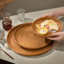 1/3pcs Set Wood Grain Non-Slip Food Tray Set - Round Multipurpose Plastic Tray, Breakfast Plate/Coffee Cup Mat/Storage Tray, Commercial & Household Durable Tableware (Faux Wood Grain PP Plastic, Dessert Bread Fruit Tray, Coffee & Tea Tray) - Wood Grain - View 6