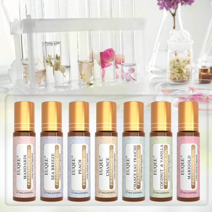 1支10毫升/0.33液盎司香水精油滚珠香水，持久留香，香型包括：白麝香、椰子香草、乖乖女、沉香木、香草麝香、天使、萨瓦、璀璨水晶、性感炸弹、琥珀浪漫、贾多尔、草莓、樱桃、清新亚麻、泡泡糖、海风