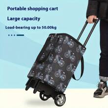 110 Lbs Capacity All-Terrain Soft Wheel Foldable Multipurpose Hand Truck With Detachable Bag And Bicycle Pattern Design - Portable Folding Shopping Cart For Shopping, Moving, Gardening, Sturdy Handle Structure