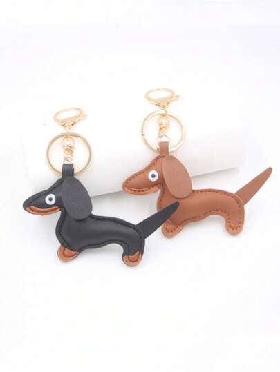 1pc Unisex New PU Leather Sausage Dog Keychain Simple & Cute Dachshund Pet Lover Gift Bag Charm