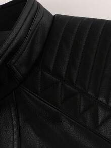 LEDUNTINO Men's Fashion Zipper Casual Outdoor Motorcycle Leather Jacket, Sports Style, Solid Color, Bomber Jacket, Men's Spring/Autumn Stand Collar, Motorcycle Windbreaker Leather Jacket, Versatile, Suitable For Outdoor And Commuting, Ideal Gift For Boyfriend Or Husband, Thermal Lined, Winter Style - Black - View 4