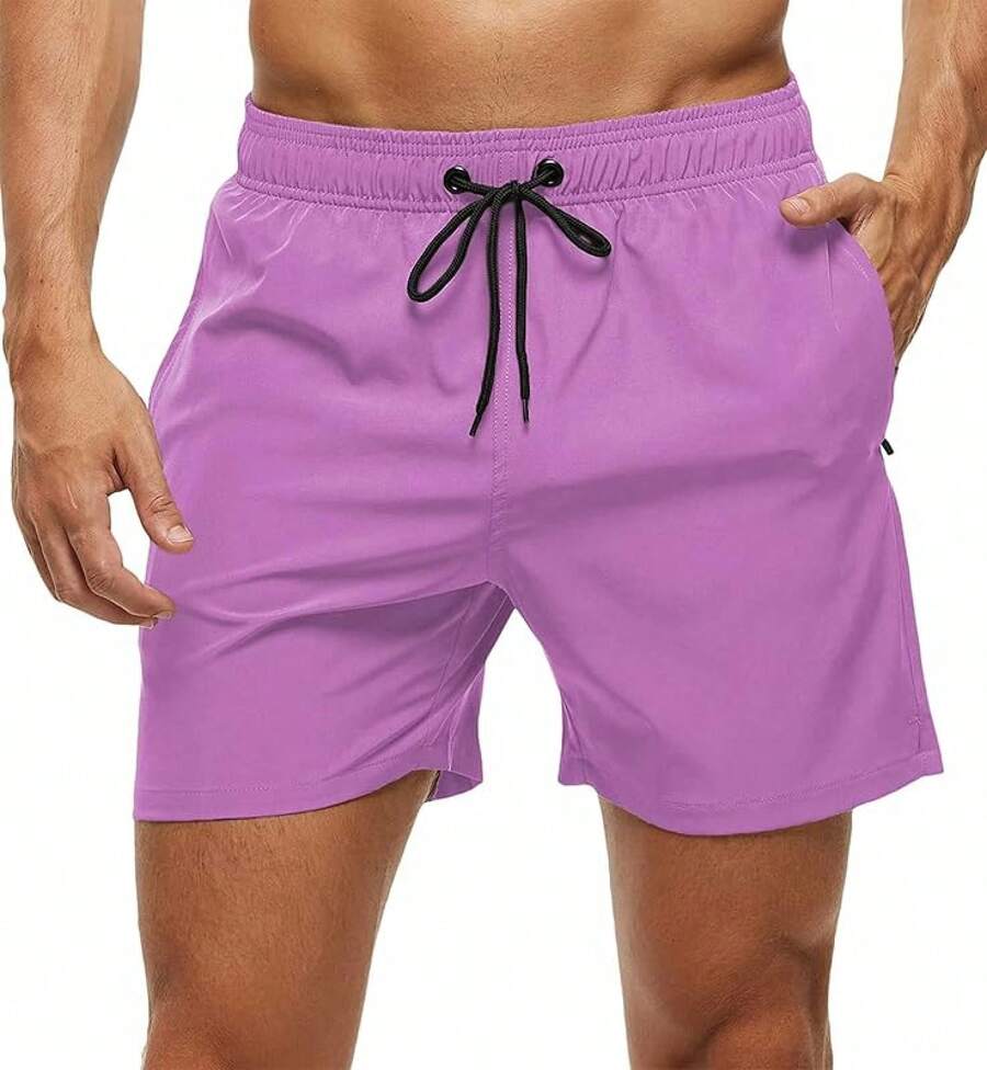 Men's Swim Trunks Quick Dry Beach Shorts With Zipper Pockets And Mesh Lining - Lilac - View 1