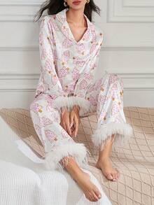 Women Christmas Pajamas Lounge Set Santa/Christmas Tree/Boots Print Shirts Tops And Pants 2 Piece Loungewear Outfits - Mixed Colors - View 4