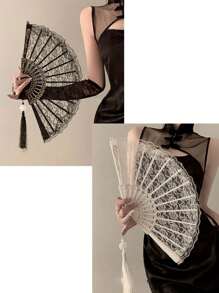 1pc Exquisite Gold Rose Lace Fan, Elegant And Beautiful Lace Material, Cool Fan Accompanies Your Daily Travel, Gatherings And Parties, Suitable For Photography And Dancing, A Must-Have Decorative Item For Fashionable Women's Charm! Vintage Black Lace Folding Fan JK Lolita Cheongsam Fan Antique Style Photo Props Lace Lace Women Folding Summer Wedding Gifts Dance High End Props Folding Fan Fan Hand Fanfolding Fan