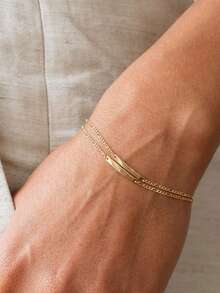 1pc Minimalist Nameplate Can Be Customized With Stainless Steel Bracelet, Small Combination Chain, 18k Gold Plated Stainless Steel Necklace, Including Exquisite High-End Gift Box, Can Be Used As Daily Gift, Holiday Gift