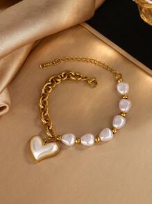 1 Set Romantic Heart Shaped Pendant & Beaded Stainless Steel Jewelry Set, Suitable For Women's Fashion Wear Or Gifting Loved Ones For Holidays