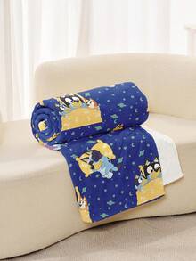 Bluey 法兰绒毯 - 非常适合房间装饰，超级柔软轻盈，卡通印花，图案为 Bluey 抛掷气球和星空 Bluey，居家使用、日常使用皆宜，是送给朋友、家人或自己的生日礼物，舒适保暖，柔软易打理，可爱风格，Bluey 流苏毯，卡通主题图案，秋季装饰、房间装饰、返校季、学习用品。注意：28*39 英寸 - 非常小巧