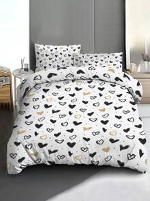 2/3pcs Heart-Shaped Dots Duvet Cover Bedding Set, Bed Comforter Set, Room Decor,With 1 Duvet Cover And 2 Pillowcases, King-Size Bedspread, Bed Sheet, Soft Skin-Friendly Polyester, Machine Washable, Dry Clean. It Is Suitable For Home And Bedroom Decoration,Room Decor, Bedroom Decor,Room Decoration Stuff,It Is Suitable For Bedroom Decoration In Pursuit Of Simple And Fashionable Style