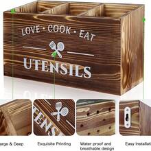 Brown Cutlery Rack, Kitchen Utensil Rack, Storage Rack With 3 Compartments, Kitchen Counter, Rural Farmhouse Wooden Cutlery Storage Box, Cooking Utensil Classification Storage Rack Suitable For Silverware Forks, Spoons And Spatulas - 棕色 - 查看 6