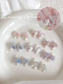 美甲装饰 - 3D 蝴蝶珍珠链、锆石心形、树脂花水晶；5 件银色蝴蝶美甲饰品、3D 美甲水钻蝴蝶装饰、新娘美甲雪纺丝带和合金配件美甲用品美甲美甲饰品美甲宝石 - 彩色 - 查看 2