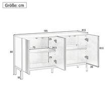 Modernes Sideboard mit einzigartiger Linie, 4-türig, grifflose Tür, für Esszimmer, Wohnzimmer und Küche (Weiß) - Weiss - Übersicht 5