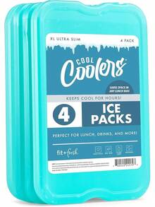 Cool Coolers by Paquete de 4 Paquetes de Hielo Delgados XL, Paquetes de Hielo Reutilizables para fiambreras o enfriadores, Color Verde - Verde 4 HP - Ver 5