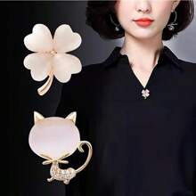 3 pièces Boutons mode femme avec nœud papillon floral, boutons col fleur pierre d'œil de chat, convient pour chemises pour éviter les écarts, boucles cachées assurent un ajustement sécurisé sans besoin de couture.