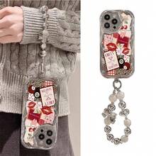 Electroplated Cream Wave Phone Case With Pearl Hanging Chain, All Inclusive Anti Drop And Shockproof Phone Protective Case, Fashionable Phone Accessories Compatible With IPHONE 11 12 13 14 15 16 Pro Max Pro Plus Series - Fashionable And Creative Design New Phone Case - Multicolor 1 - View 4