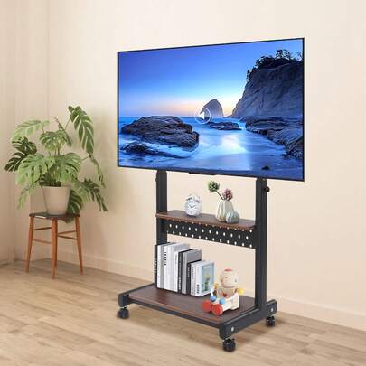 TV Stand, Rollable TV Stand With Wheels, Floor Stand, TV Trolley For 43-86 Inch TVs, Height Adjustable, Max. 100KG