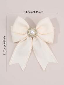 2 piezas Pinzas para el cabello con lazo en beige para niñas, decoradas con encaje, perlas y rhinestone, accesorios para el cabello de moda para uso diario de niñas