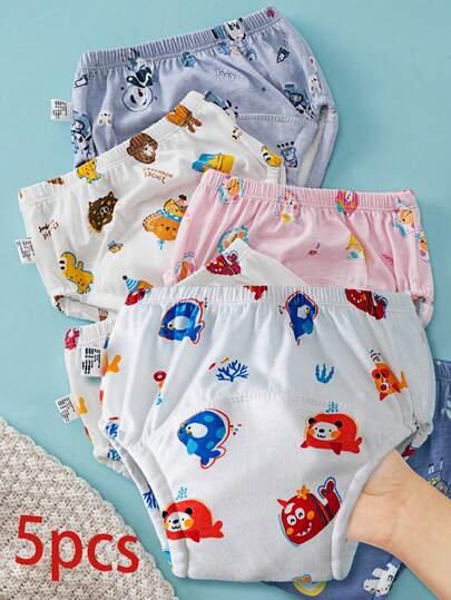5pcs Kids' Training Pants - Washable Cloth Diapers, Soft Fabric, Elastic Waist, For Infant Potty Training And Teenage Hygiene, Potty Training Pants | Simple Design Diaper | Functional Teenage Clothing - Perfect Baby Holiday Gift