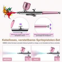 Cordless Rechargeable Airbrush Kit With Compressor, 0.3mm Tip  Handheld Airbrush, Portable Spray Airbrush For Painting, Tattoo, Nail Art, Model Coloring, Makeup - Kem dưỡng ẩm màu hồng eo dưới + súng phun + 2 lon + cọ - Xem 4
