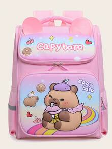 1 件可爱水豚背包 - 卡通动物印花，休闲风格，返校背包，带拉链开合和可调节肩带，适合校园和度假旅行 - 彩色 - 查看 10