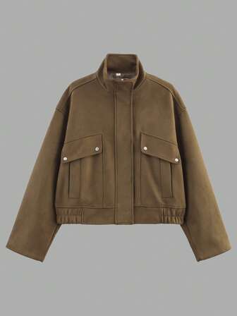 纯色绒面立领夹克，春秋季