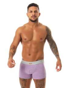 Kit com 5 Cuecas Box Boxer Adulto Masculina Confortável Não Enrola nas Pernas Básico Listrada Cintura Média. - Multicolorido - Visão 2