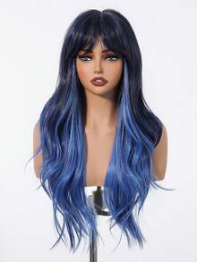 Ava WIGS 26 inch màu xanh lam nổi bật tóc giả tổng hợp màu đen có mái không keo chịu nhiệt không ren tóc giả cho phụ nữ màu đen pha trộn màu xanh lam tóc giả dài gợn sóng hàng ngày tiệc cosplay tóc giả nhiều màu, quà tặng Halloween cho phụ nữ - Nhiều màu - Xem 5