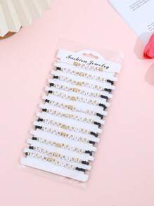 12 Stücke/Set stapelbare Buchstaben, Herz & Perlen Elastische Armband Set, Mehrschichtiges Charm Armband für Bräute, Brautjungfern, Hochzeit, Abschlussball, Party, Geschenk