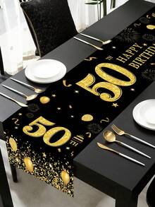 1 قطعة منضدة مزخرفة بعيد الميلاد بطول 180*35 سم، ذات لون أسود وذهبي مزخرفة بنقوش بالونات عيد الميلاد وألماس، مناسبة لاحتفال عيد ميلاد 50 و60 و70 و80 ، ديكور للأواسط الطاولة واكسسوارات المطبخ للاستهلاك