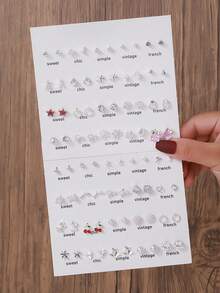 40pcs/80pcs/160pcs Studded Snowflake, Butterfly, Heart, Starfish, Star, Crown Design Earrings Set, Suitable For Women's Daily Wear, Weddings, Banquets, Parties, Gifts - Multicolor - View 10