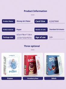 Disney Cartas de juego con diseño artístico de Frozen, Anime Stitch, Oso de fresa - Baraja de póker creativa de dibujos animados, de alta calidad y diseño único, como regalo para adolescentes y adultos