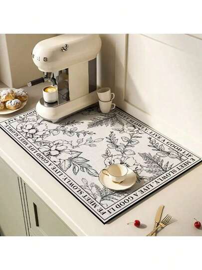 1 件咖啡垫 - 隐藏污渍吸收橡胶背衬速干垫适用于厨房台面咖啡吧配件碗碟干燥垫适用于咖啡机咖啡壶咖啡壶浓缩咖啡机