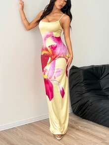 Women's Knitted Placement Print Beach Vacation Sexy Spaghetti Strap Dress