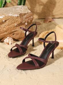 On feet& in love 女士时尚优雅尖头交叉绑带高跟凉鞋，适合搭配连衣裙和婚礼服饰 - 安可拉紅 - 查看 5