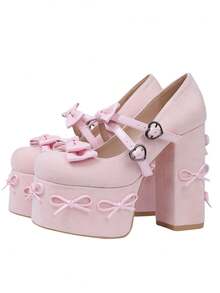 Women's Heel Shoes Women's Black Platform Heels Shoes Pink Elegant Women Shoes High Heels Pumps Cute Bow High Heels Gothic Heels Closed Toe Heels Chunky Heels Mary Jane Shoes - 粉色 - 查看 4