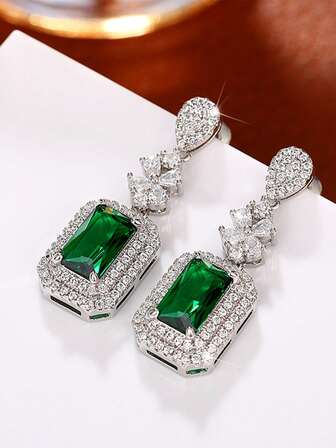 1 对优雅方晶锆石耳坠，适合女士派对订婚周年纪念珠宝情人节礼物