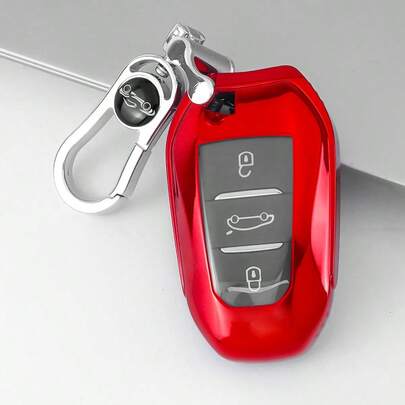 1个TPU透明按钮汽车钥匙套，带钥匙扣，适用于标致3键汽车钥匙，包括2008、3008、4008、5008、308、408、508、C1、C2、C4、C6、C3-XR、Grand、DS、DS5等车型，防尘防摔，高端时尚钥匙包