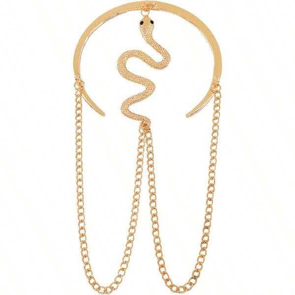 Adjustable Punk Crystal Snake Upper Arm Cuff Open Arm Band Bracelet Gold Plated Boho Chain Tassel Armlet Armband Bangle Jewellery Accessories For Women
