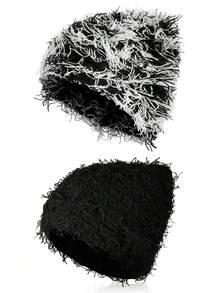 4 件套做旧针织毛绒帽子冬季厚款保暖毛线帽雪地帽骷髅头男士户外滑雪针织帽秋季装备