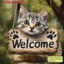 1 pezzo Segno di benvenuto in legno stile vintage con adorabile design a gatto, stampa 2D piatta, legno di alta qualità, facile da montare a muro per casa, bar, ristorante, idea regalo unica per spazi piccoli, decorazione a tema gatto