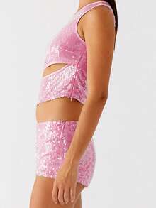 Women Sequin Shorts, Low Waist Slim Fit Summer Shorts Clubwear For Party Holiday - Pink - View 6