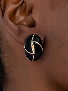 1pair European And American Asymmetrical Geometric Shape Oil Drop Stud Earrings - Geometric Earrings - View 11