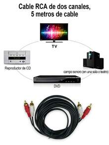 1 Pieza Cable RCA de dos canales, RCA Male to 2RCA Male Composite Audio Cable,5 metros de cable, L y R. - 2RCA-MM05 - Ver 1